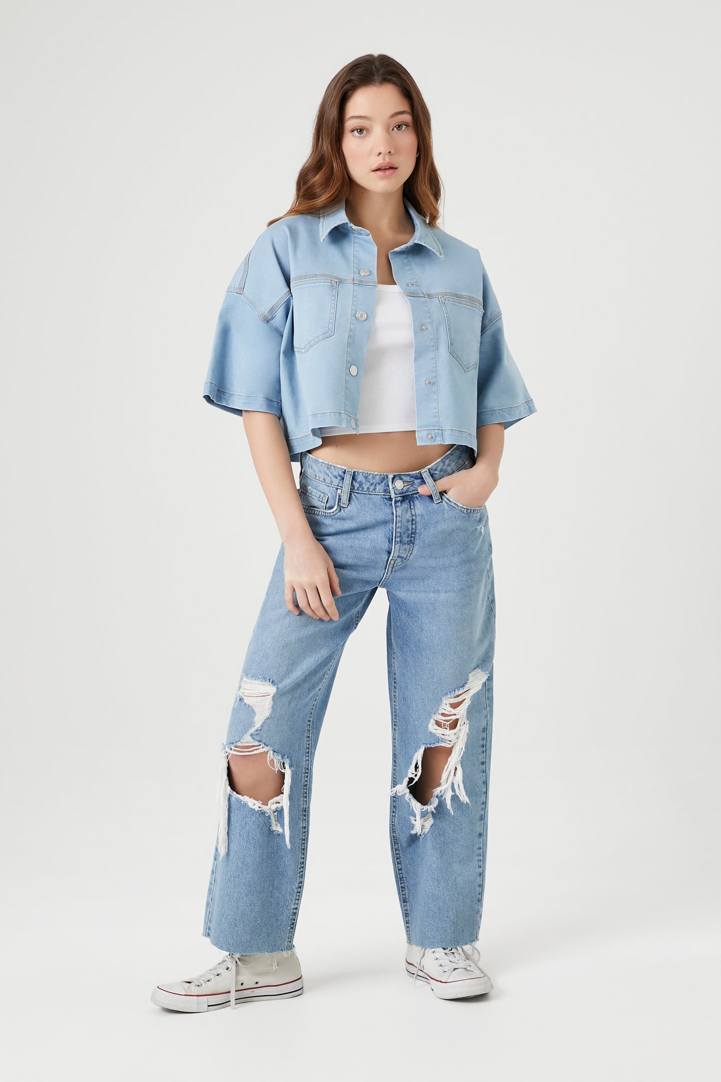 CAMISA DENIM CROPPED OVERSIZED