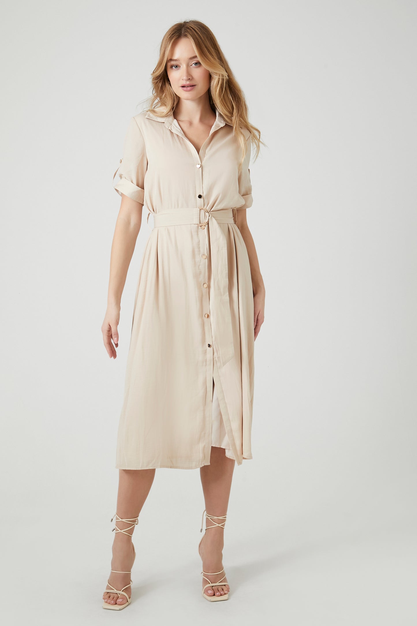 VESTIDO DE SATIN CAMISERO CON DETALLE DE CINTURÓN