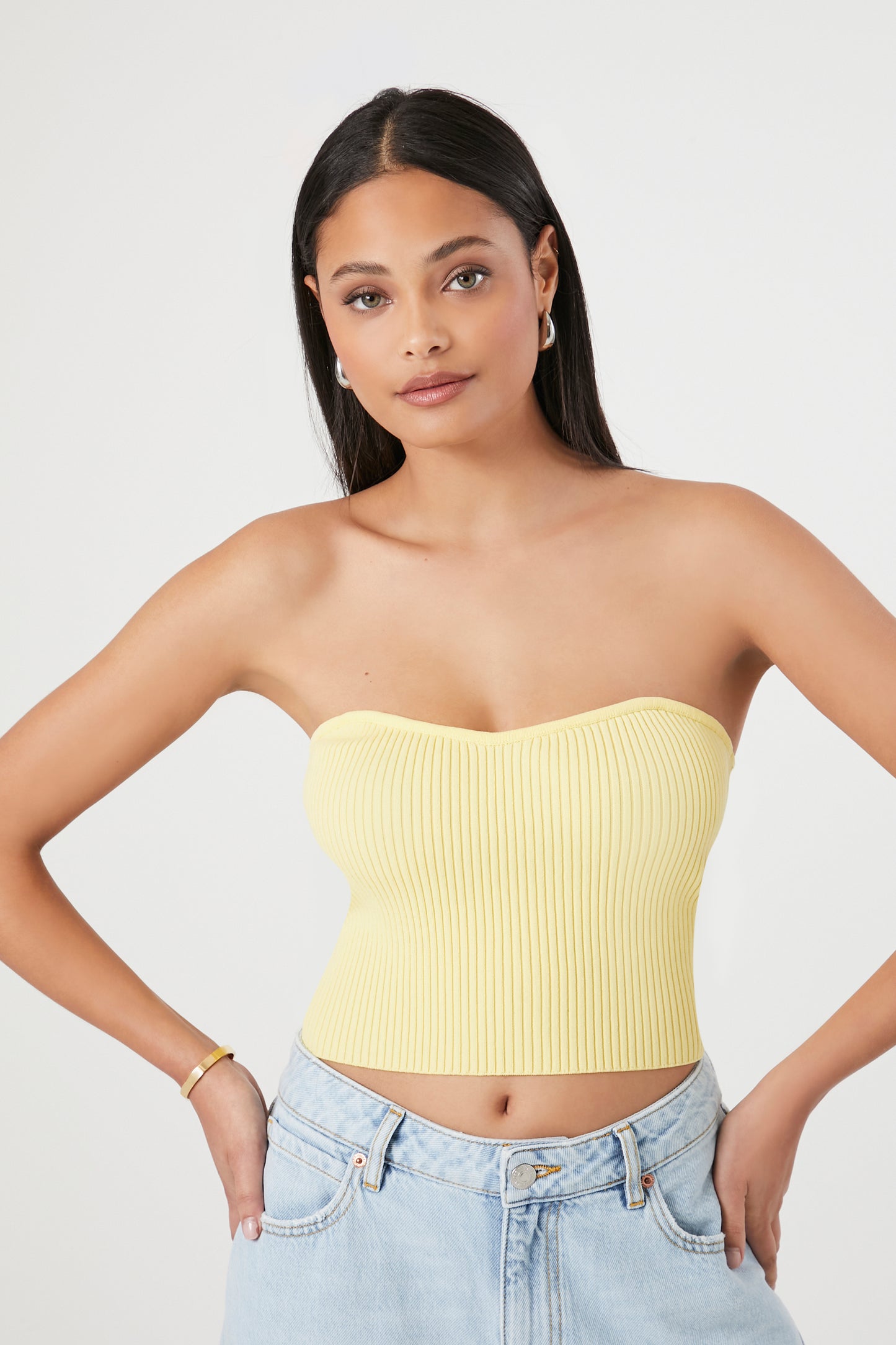SWEATER CROP TOP CON DETALLE ACANALADO