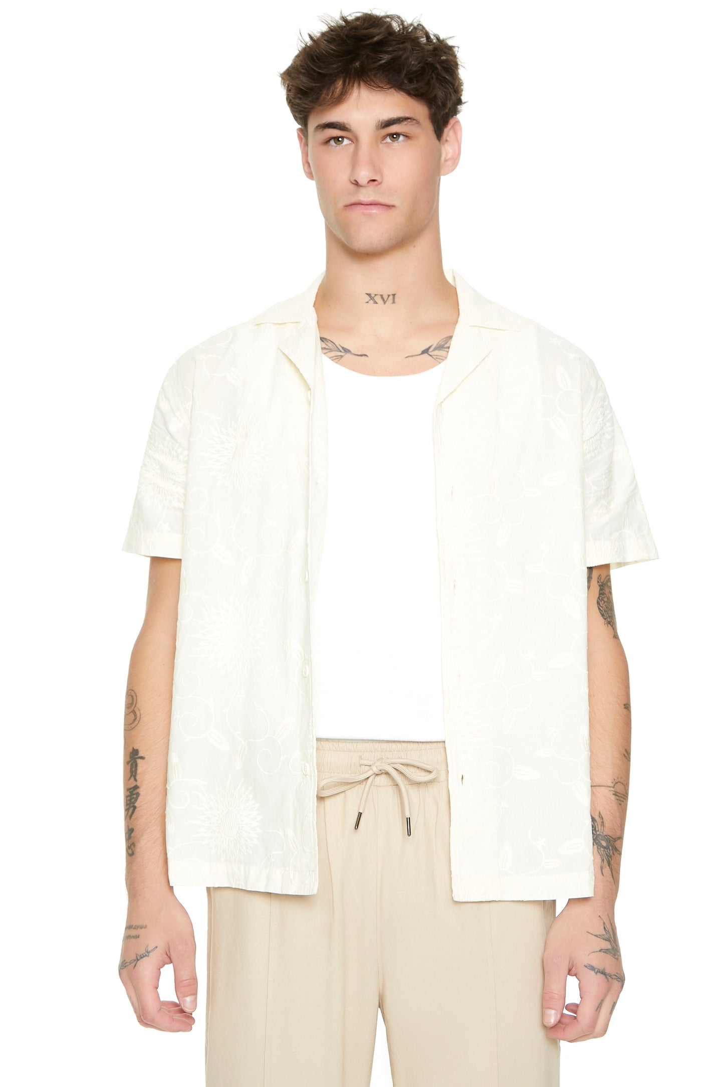 CAMISA MANGA CORTA DE BRODERI TEXTURIZADO