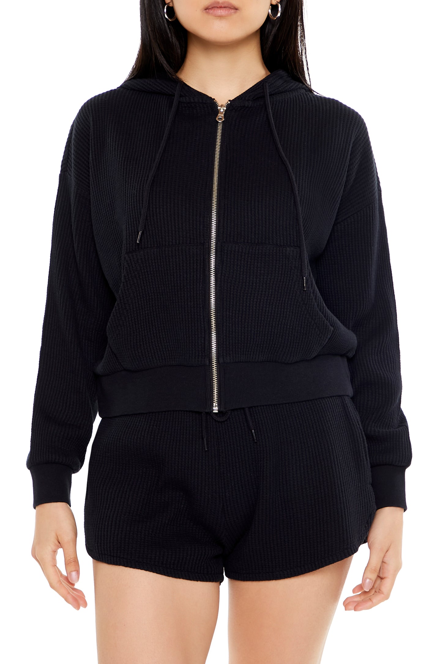 SUDADERA TEXTURIZADA CON CIERRE Y CAPUCHA
