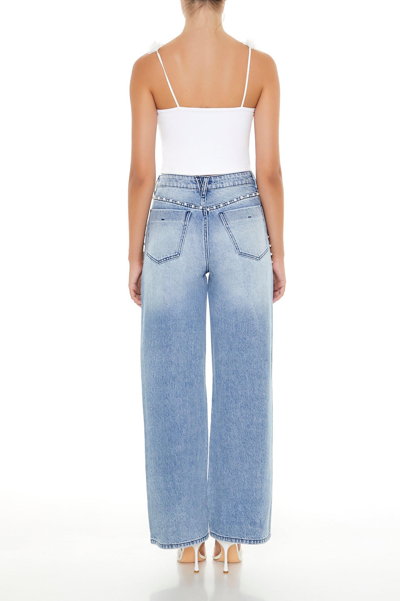 PANTALON WIDE LEG CON DETALLE DE PERLAS