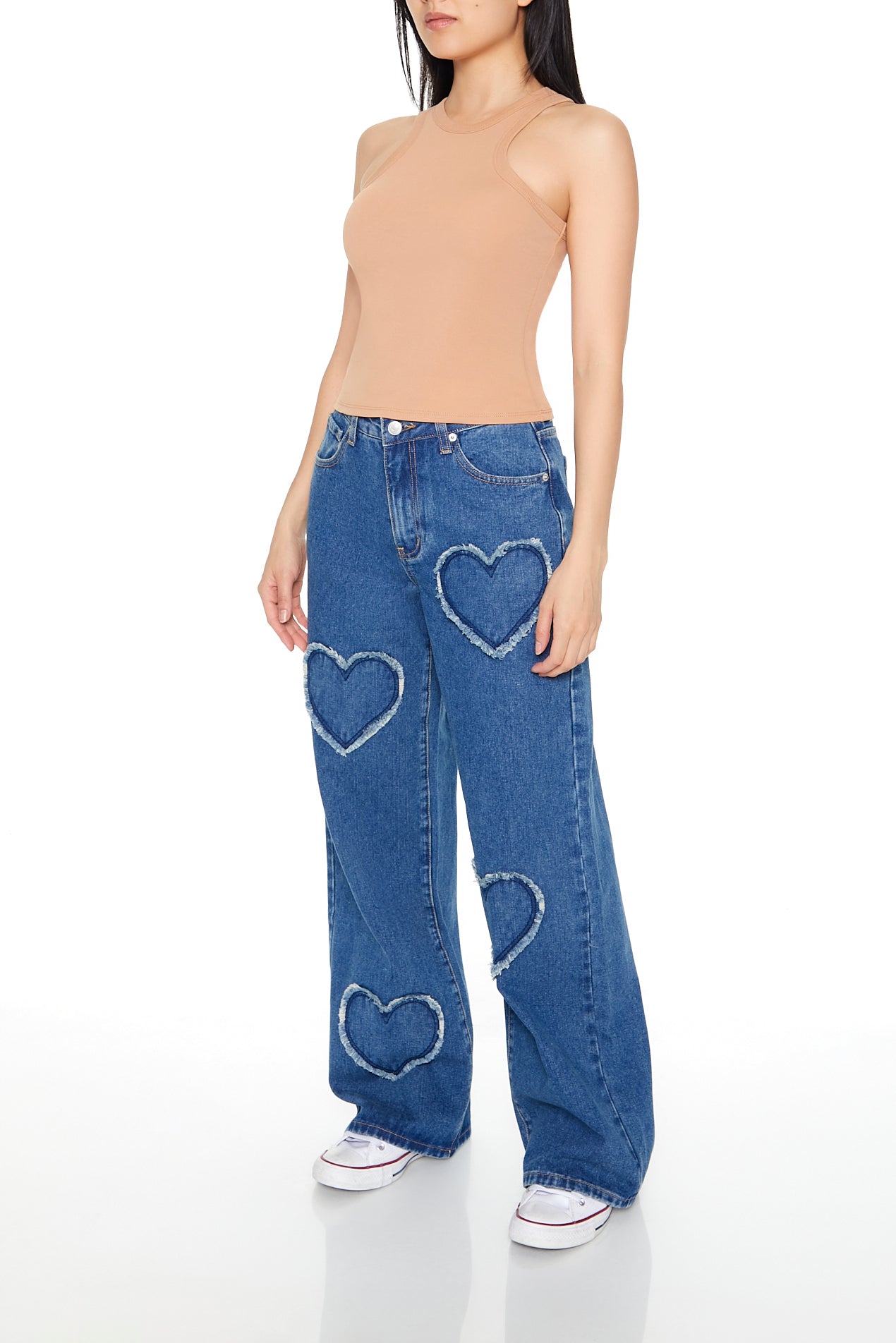 PANTALON WIDE-LEG CON DETALLE DE CORAZONES