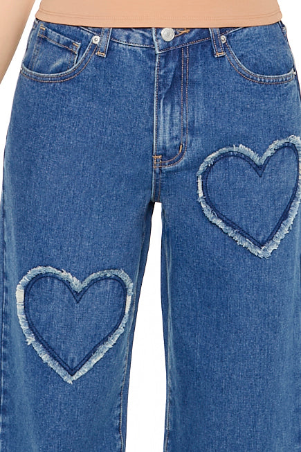 PANTALON WIDE-LEG CON DETALLE DE CORAZONES