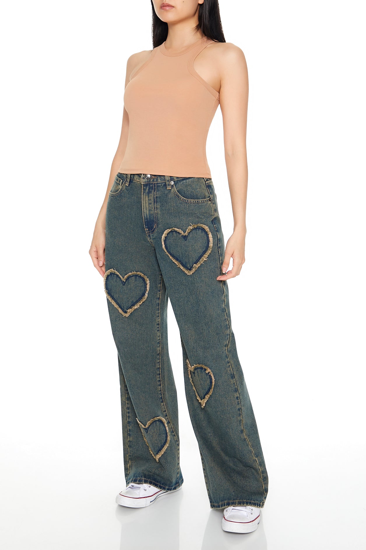 PANTALON WIDE-LEG CON DETALLE DE CORAZONES