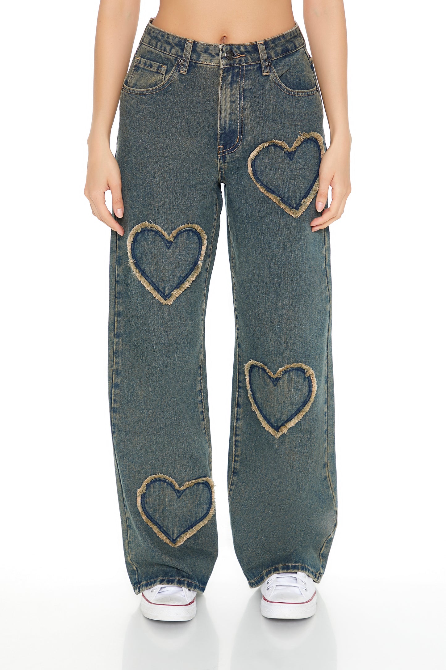 PANTALON WIDE-LEG CON DETALLE DE CORAZONES