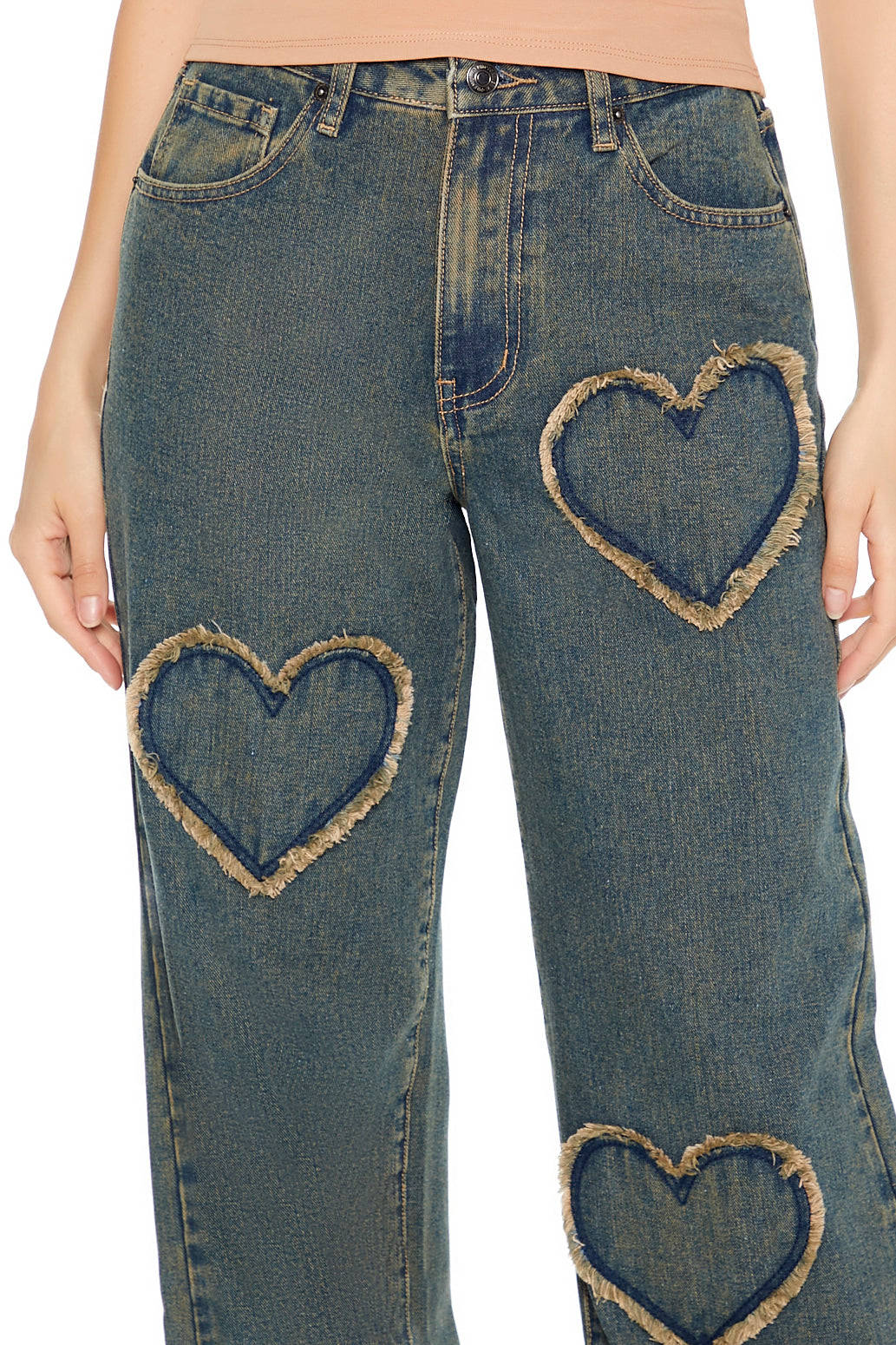 PANTALON WIDE-LEG CON DETALLE DE CORAZONES