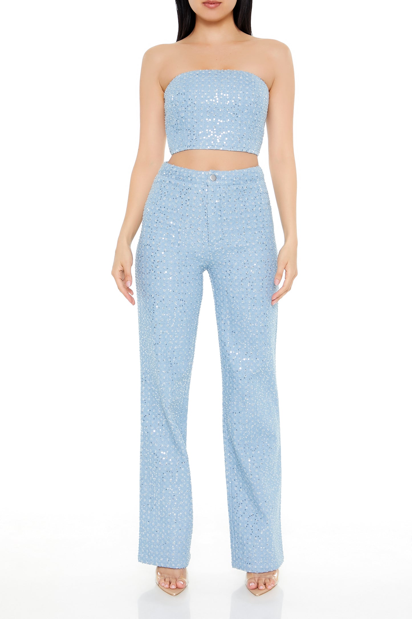 SET CROP TOP Y PANTALON BORDADO CON LENTEJUELAS