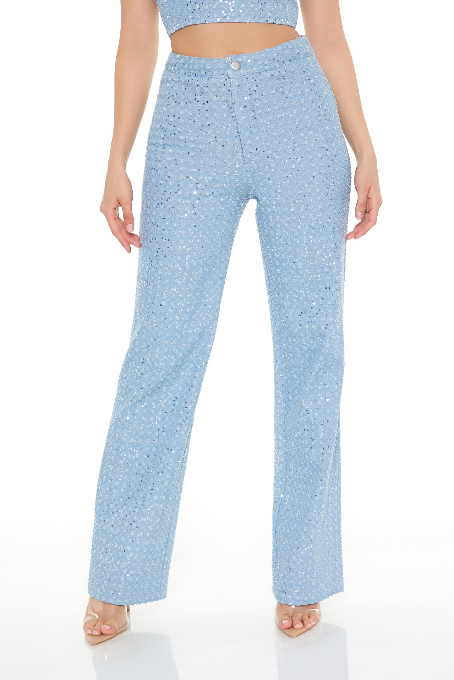 SET CROP TOP Y PANTALON BORDADO CON LENTEJUELAS