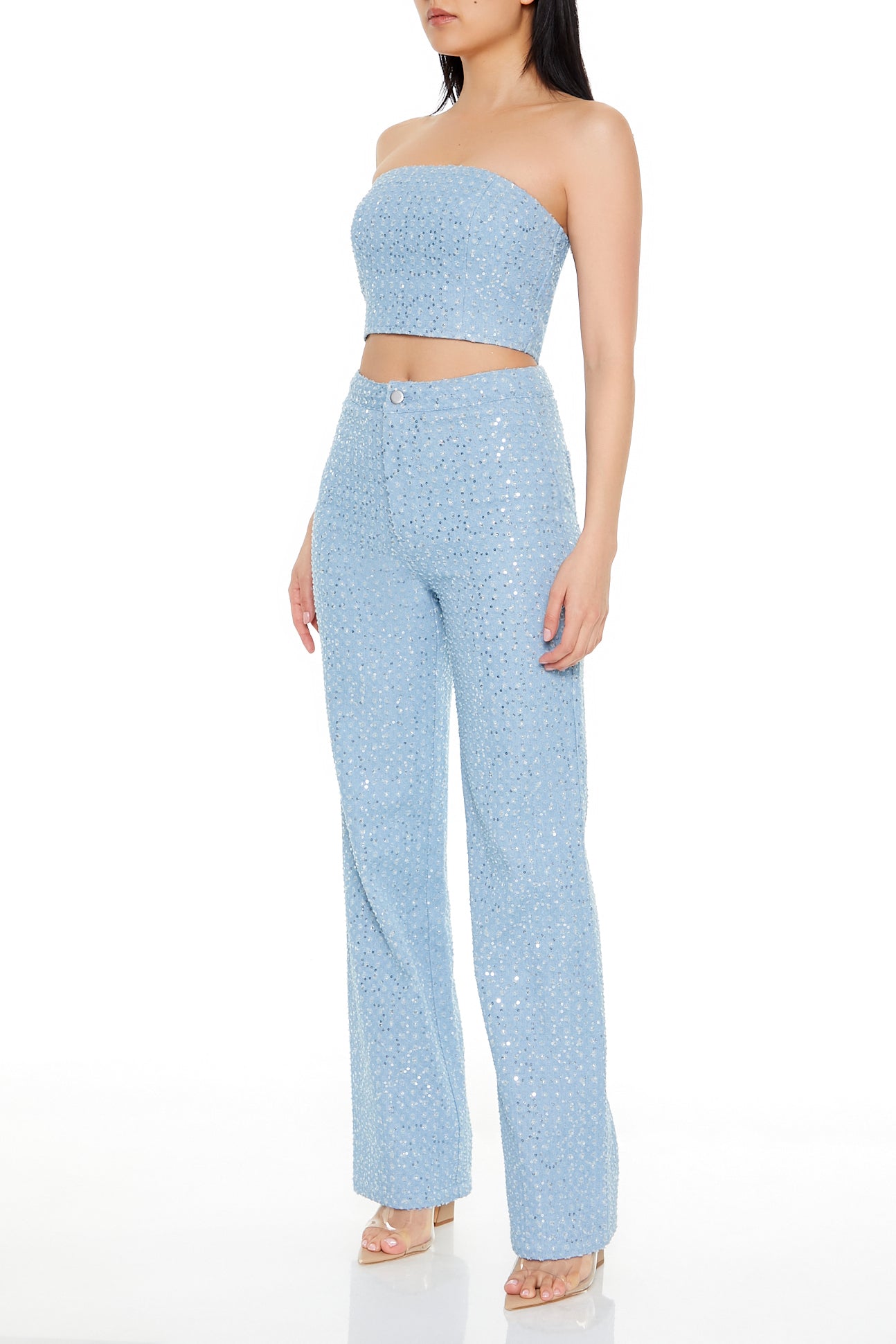 SET CROP TOP Y PANTALON BORDADO CON LENTEJUELAS