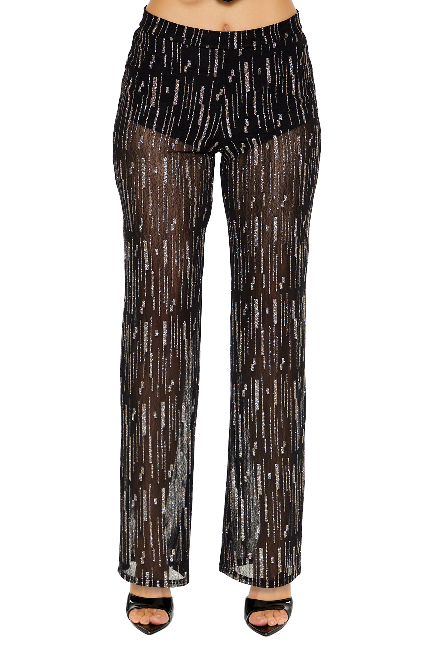PANTALONA TRASLÚCIDA CON DETALLES DE BRILLOS