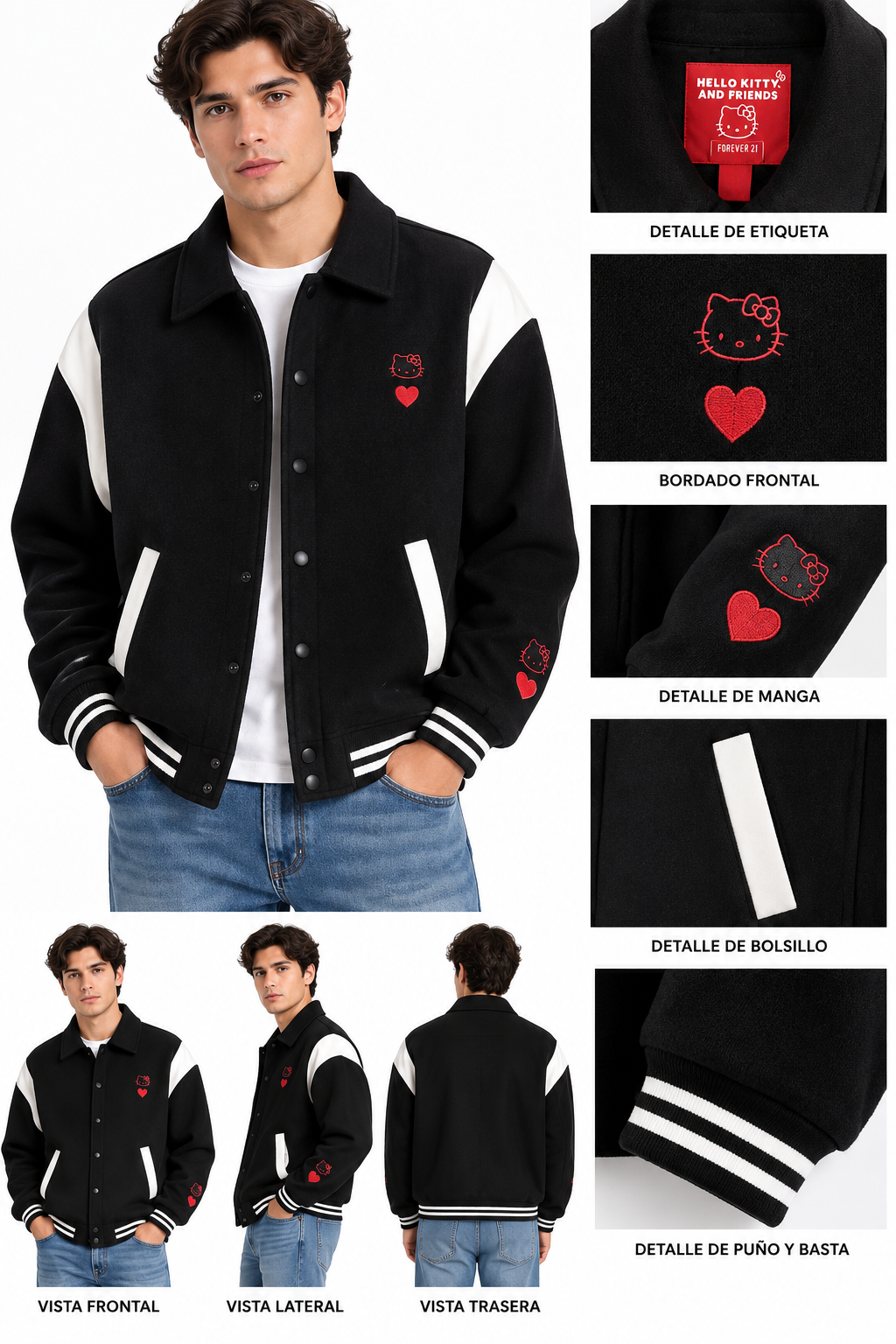 CHAQUETA VARSITY LOGO HELLO KITTY