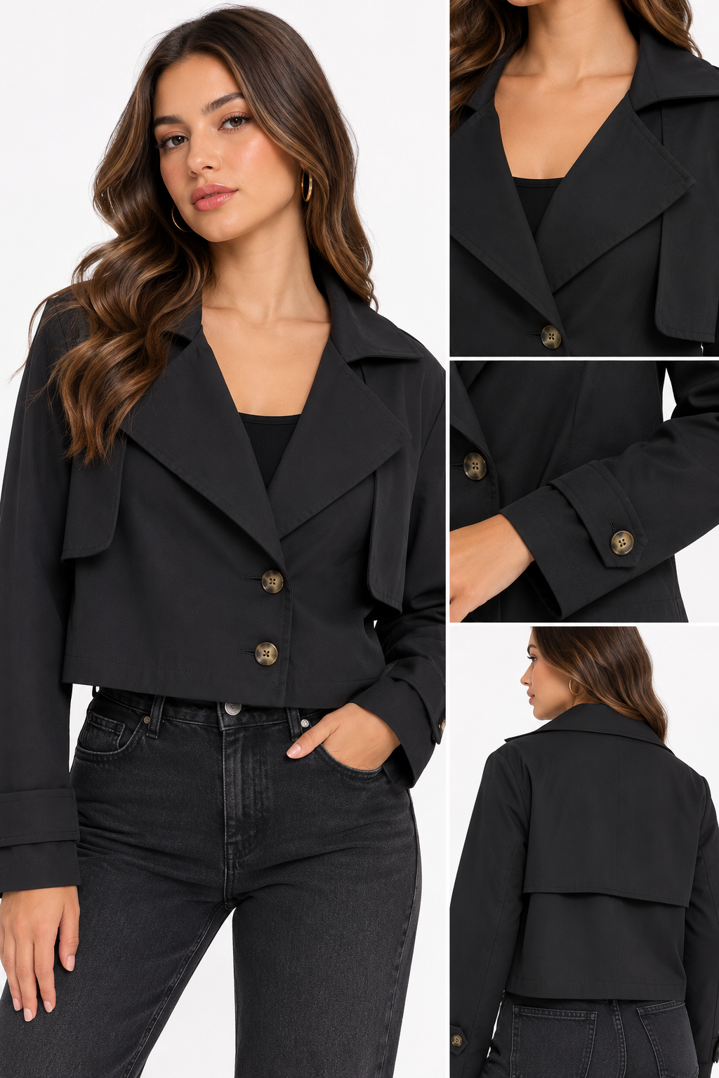 CHAQUETA CROPPED TIPO BLAZER CON DETALLES EN LOS PUÑOS DE LAS MANGAS
