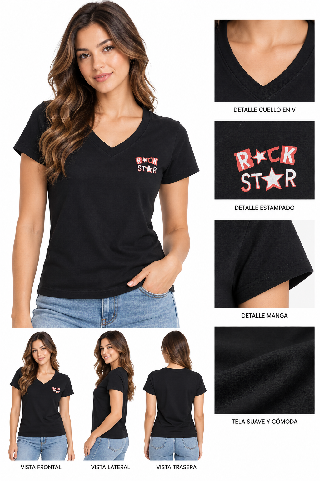 CAMISETA MANGA CORTA DE ALGODÓN, CUELLO EN V 15