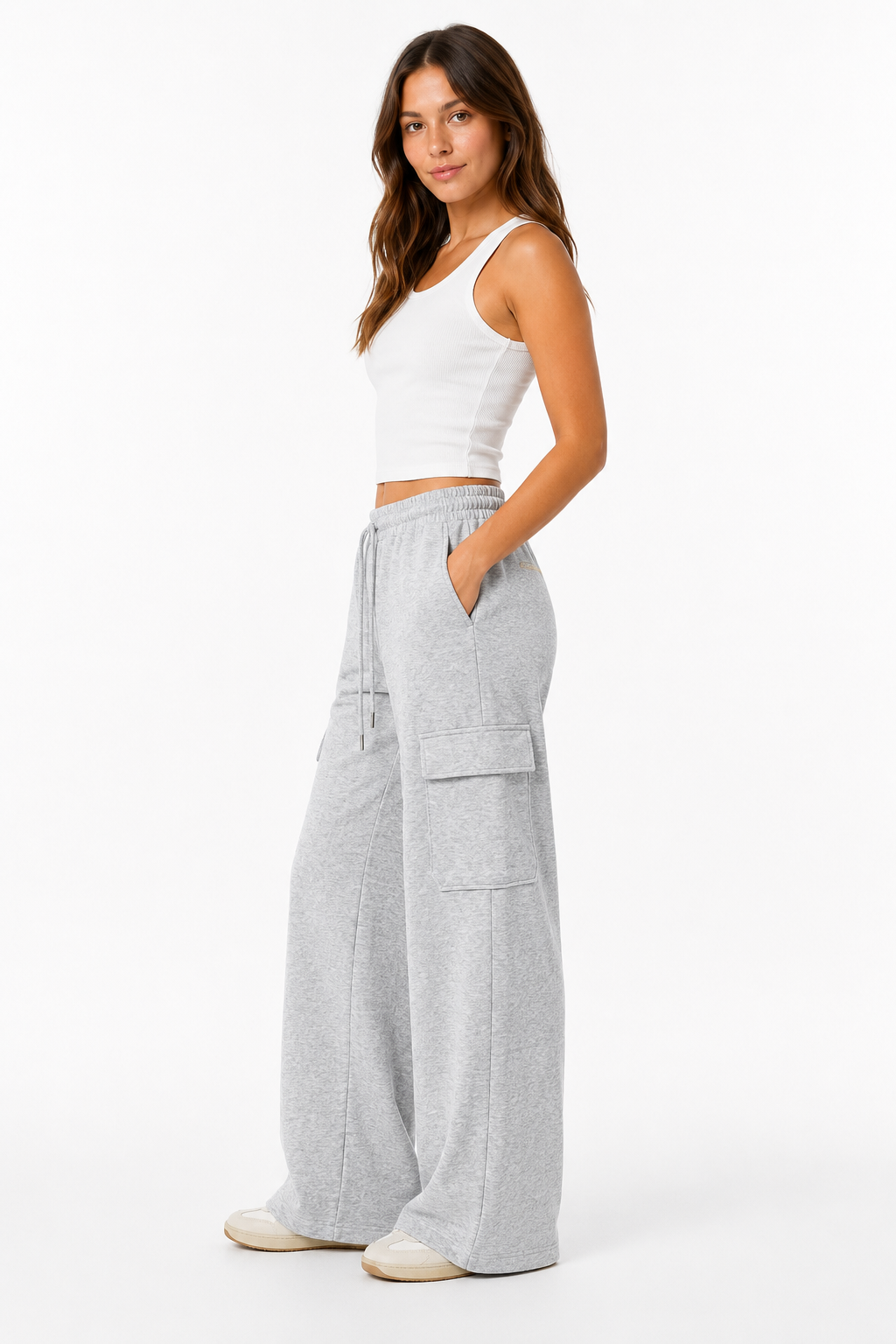 PANTALON WIDE LEG DE ALGODÓN CON BOLSILLOS CARGO