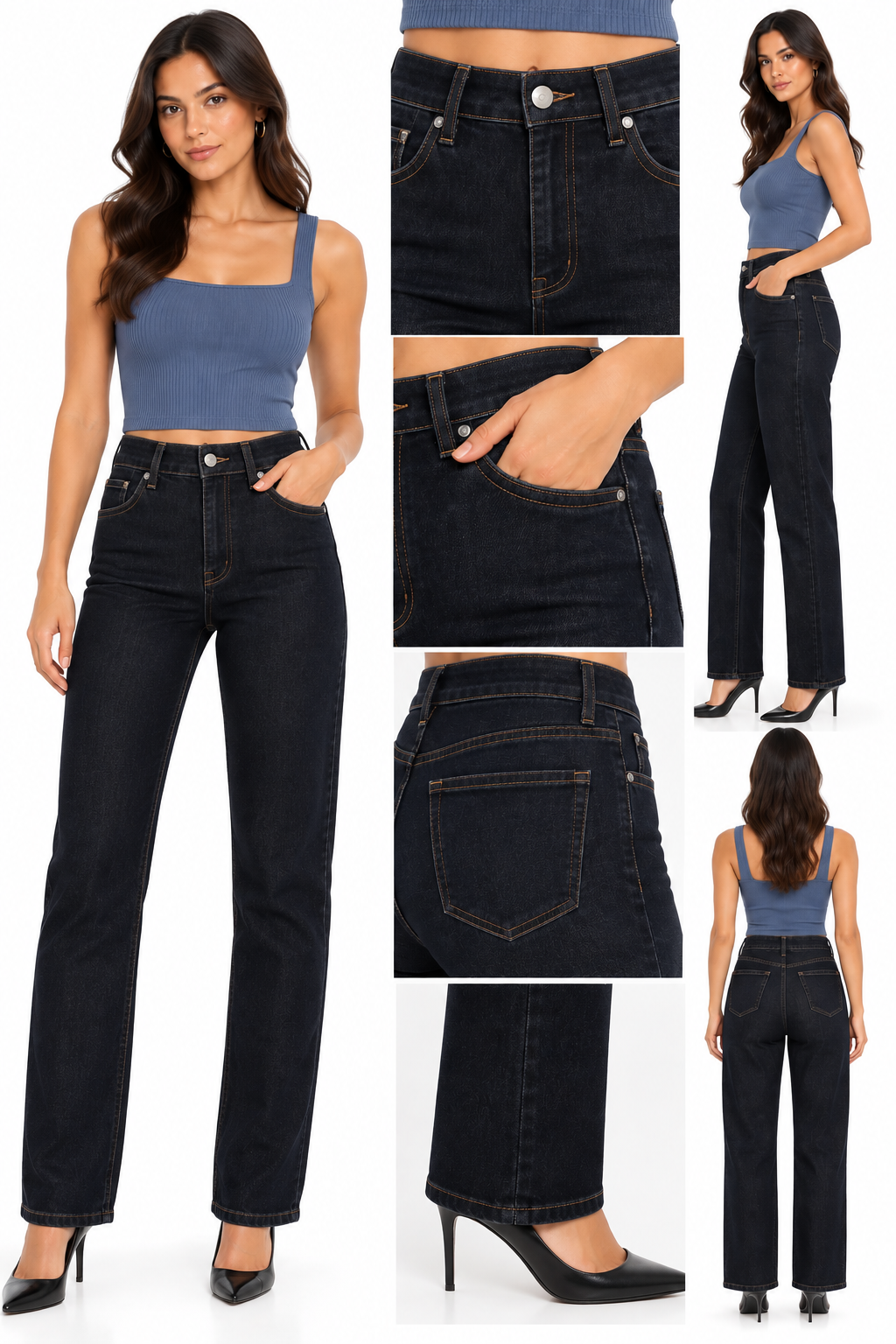 PANTALON DENIM STRAIGHT CLÁSICO DE TIRO ALTO