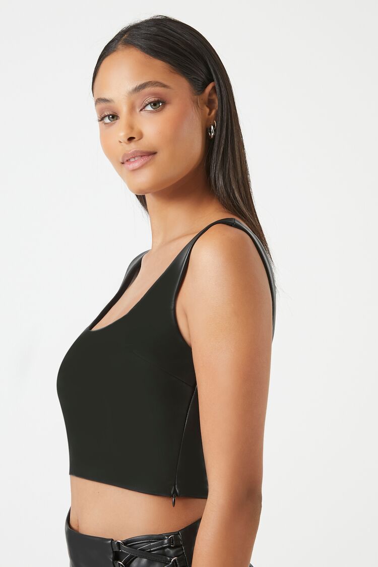 CROP TOP DE TIROS GRUESOS DE CUERO ECOLOGICO