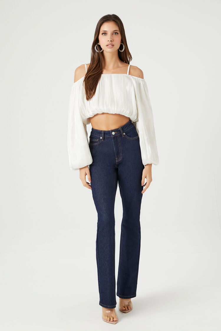 CROP TOP DE SATIN CON MANGAS ABULLONADAS