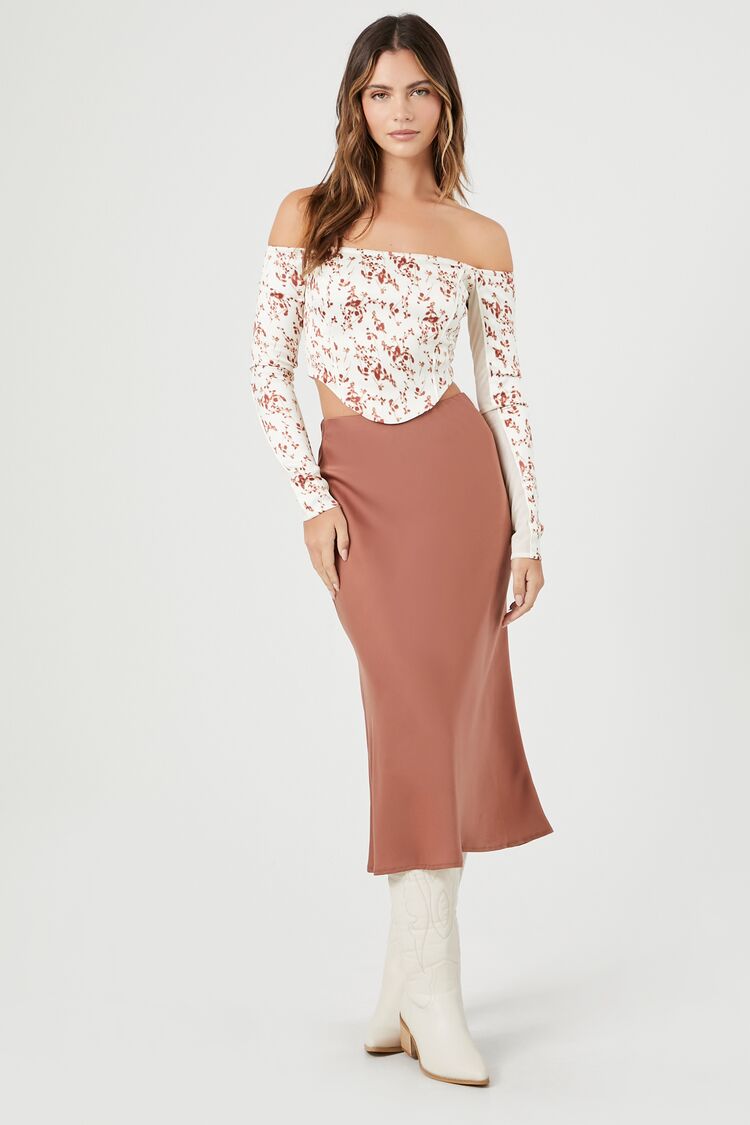CROP TOP DE SATIN Y ESCOTE OFF-SHOULDER