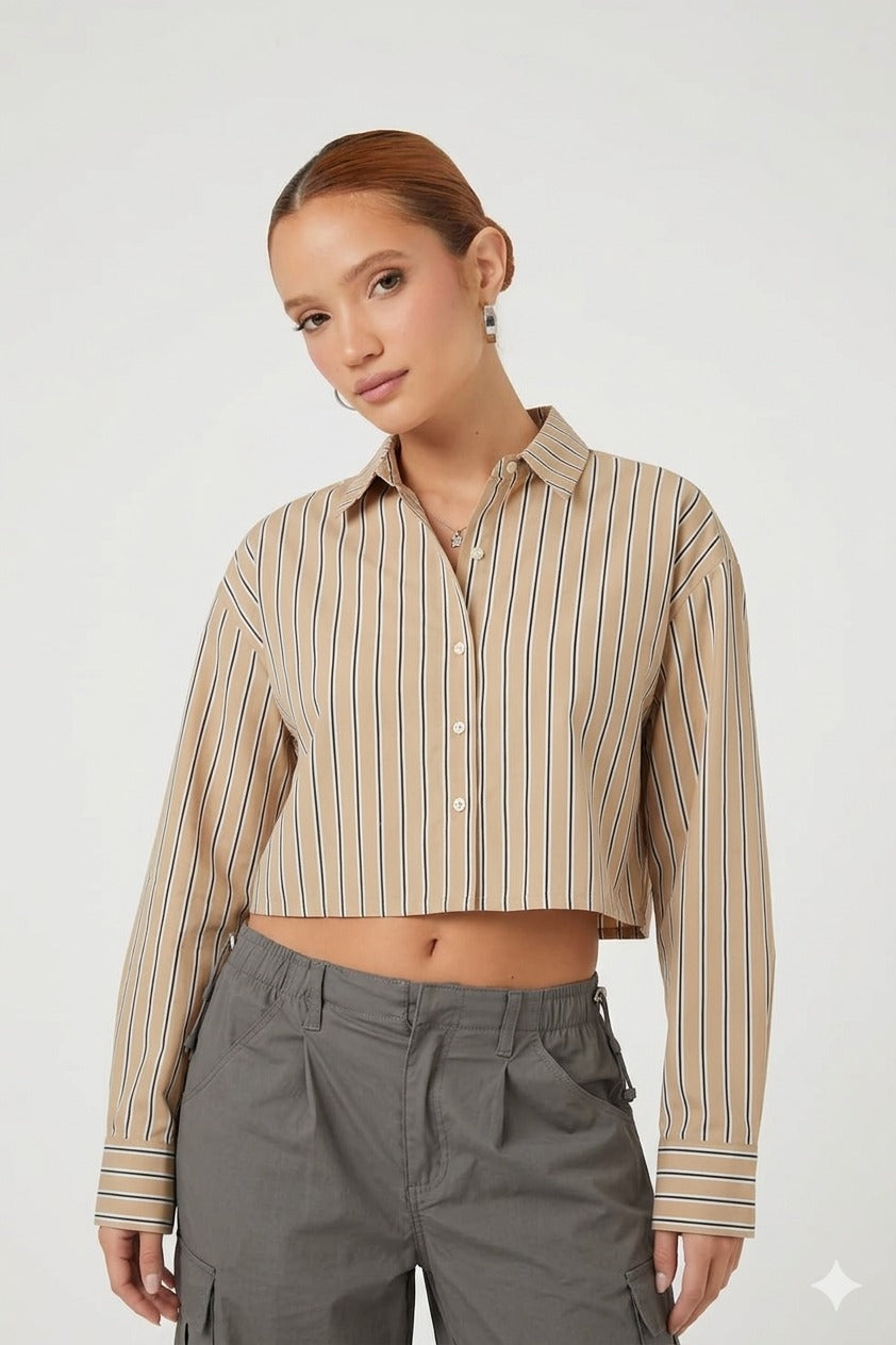 CAMISA CROPPED MANGALARGA CON LINEAS