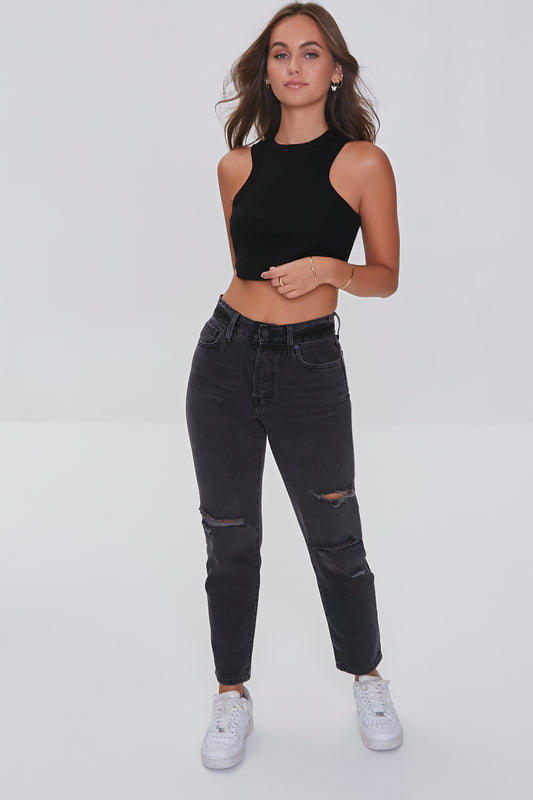 PANTALON DENIM MOM CON DESGASTE