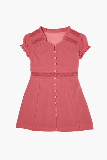 VESTIDO DE GAZA CON DETALLES DE ENCAJE