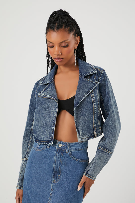 CHAQUETA DENIM CROPPED CON DETALLE DE CIERRE