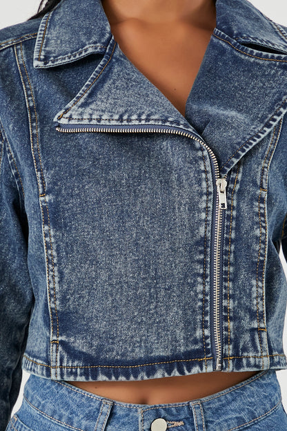 CHAQUETA DENIM CROPPED CON DETALLE DE CIERRE