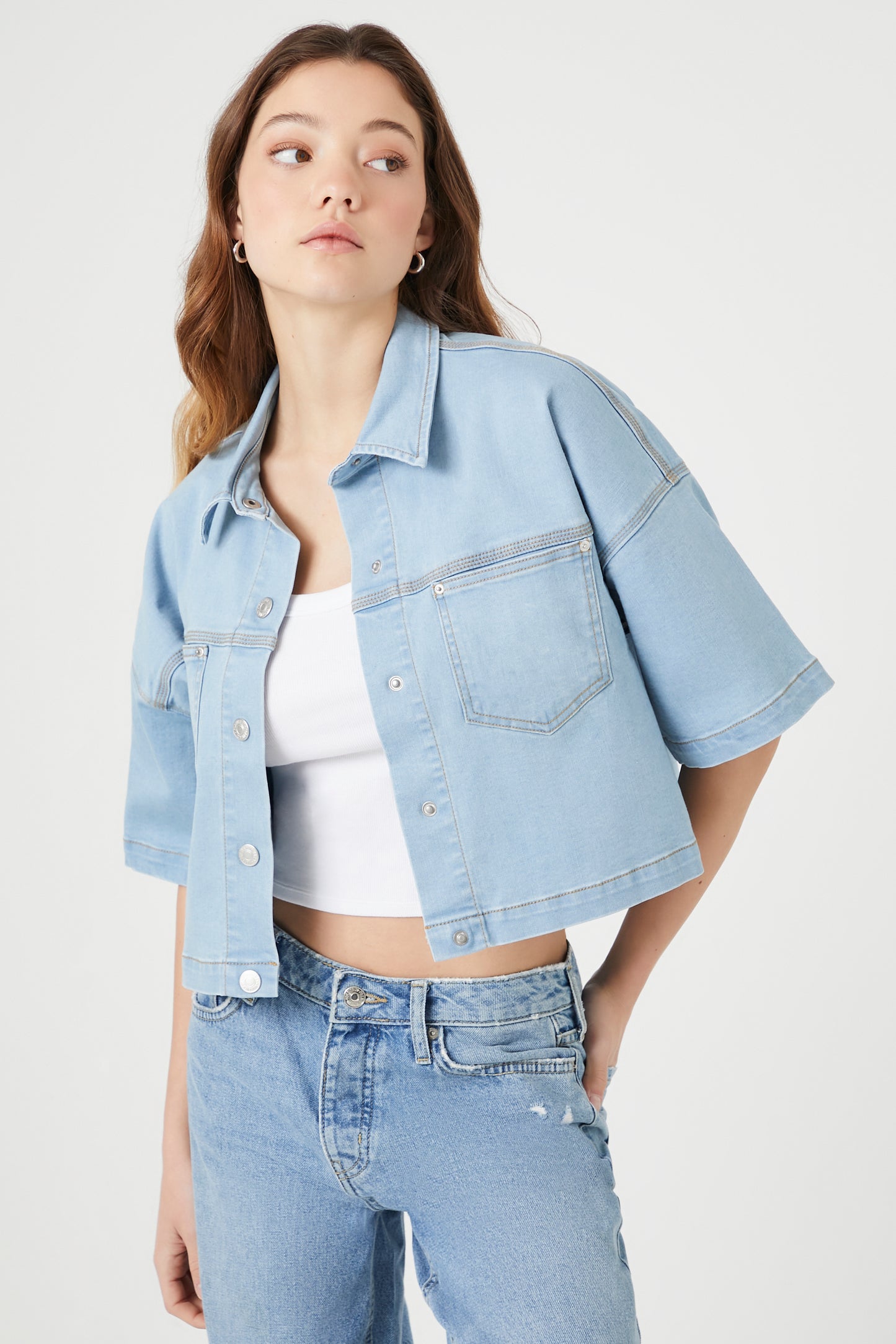 CAMISA DENIM CROPPED OVERSIZED