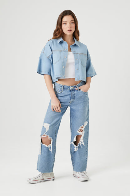 CAMISA DENIM CROPPED OVERSIZED