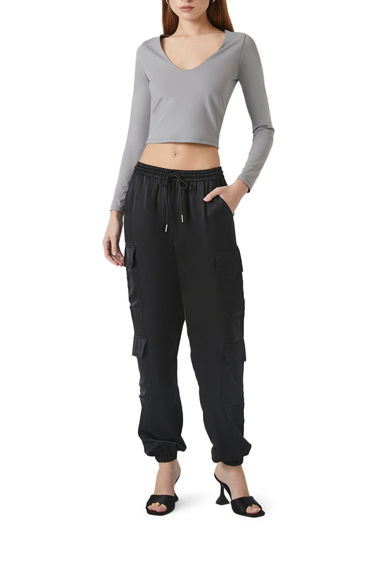 PANTALON CARGO DE SATÍN CON ELÁSTICO EN LA CINTURA