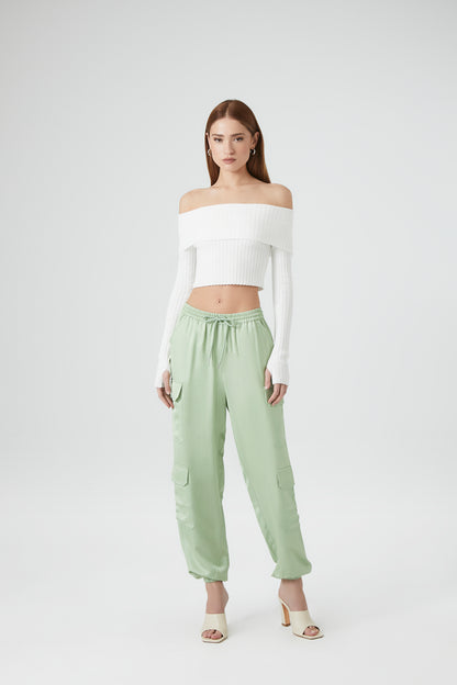 PANTALON CARGO DE SATÍN CON ELÁSTICO EN LA CINTURA