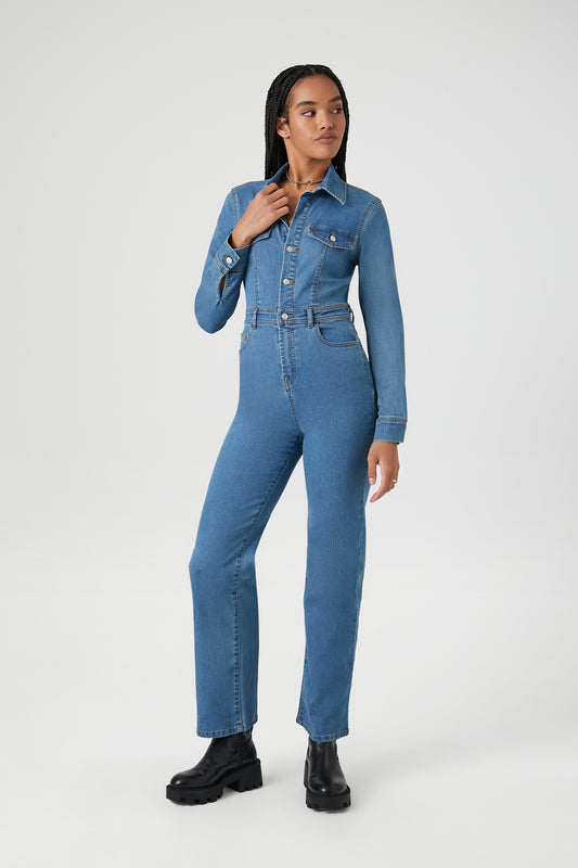 JUMPSUIT DENIM MANGALARGA CON BOTONES