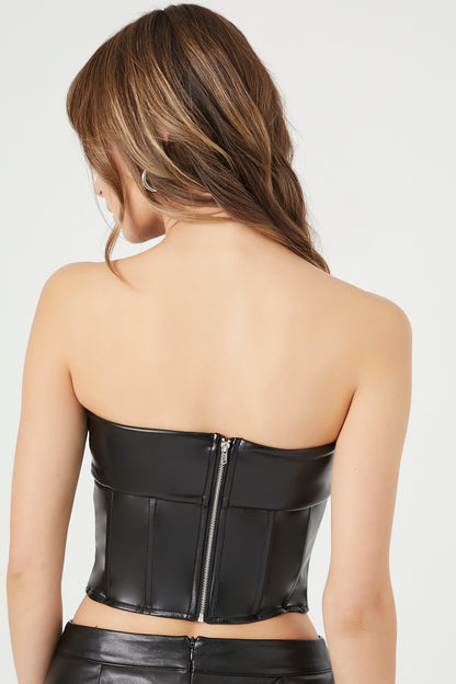 CROP TOP STRAPLESS DE CUERO ECOLÓGICO