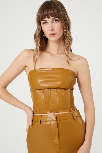 CROP TOP STRAPLESS DE CUERO ECOLÓGICO