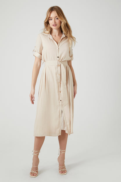 VESTIDO DE SATIN CAMISERO CON DETALLE DE CINTURÓN