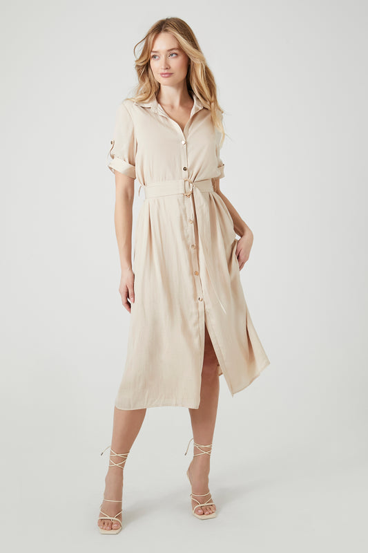 VESTIDO DE SATIN CAMISERO CON DETALLE DE CINTURÓN