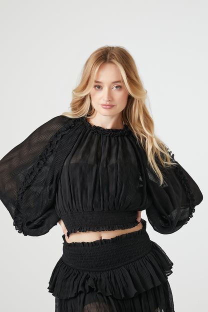 BLUSA CON DETALLE DE VOLADOS Y MANGA MARIPOSA
