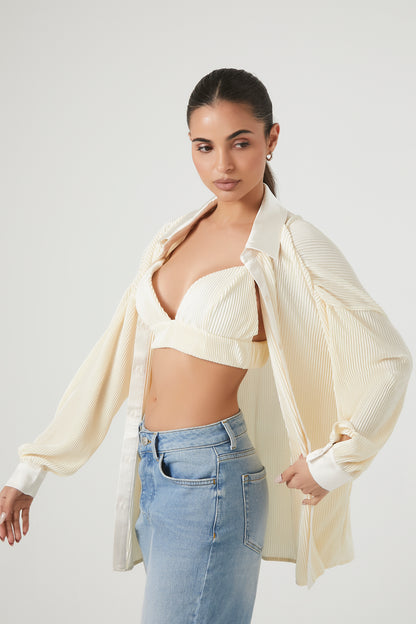 CAMISA DE SATIN ACANALADA CON TOP