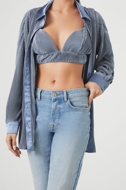CAMISA DE SATIN ACANALADA CON TOP