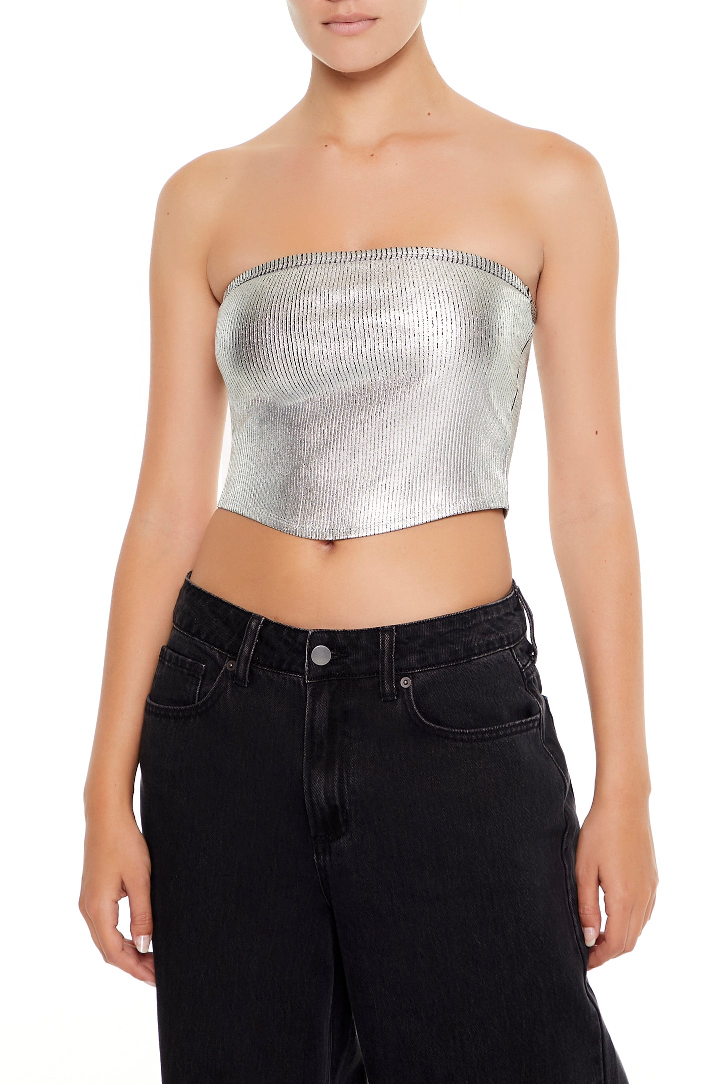 CROP TOP STRAPLESS METALIZADO