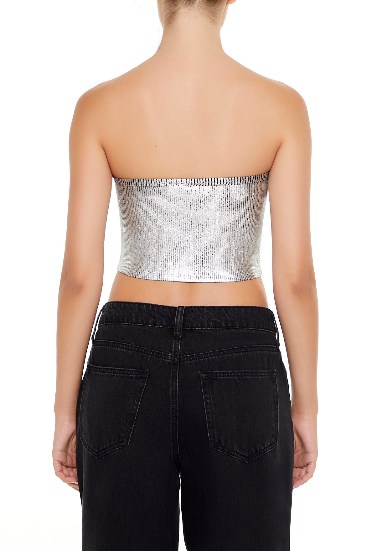 CROP TOP STRAPLESS METALIZADO