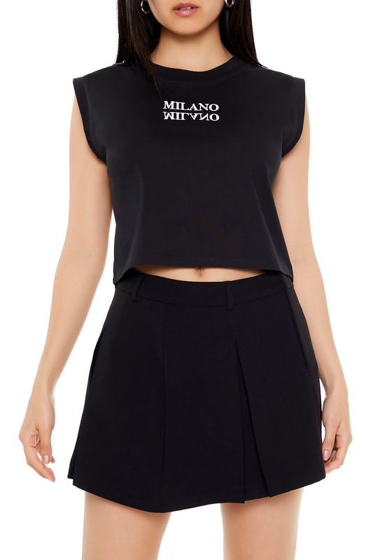 CAMISETA CROPPED SIN MANGAS CON LOGO "MILANO"