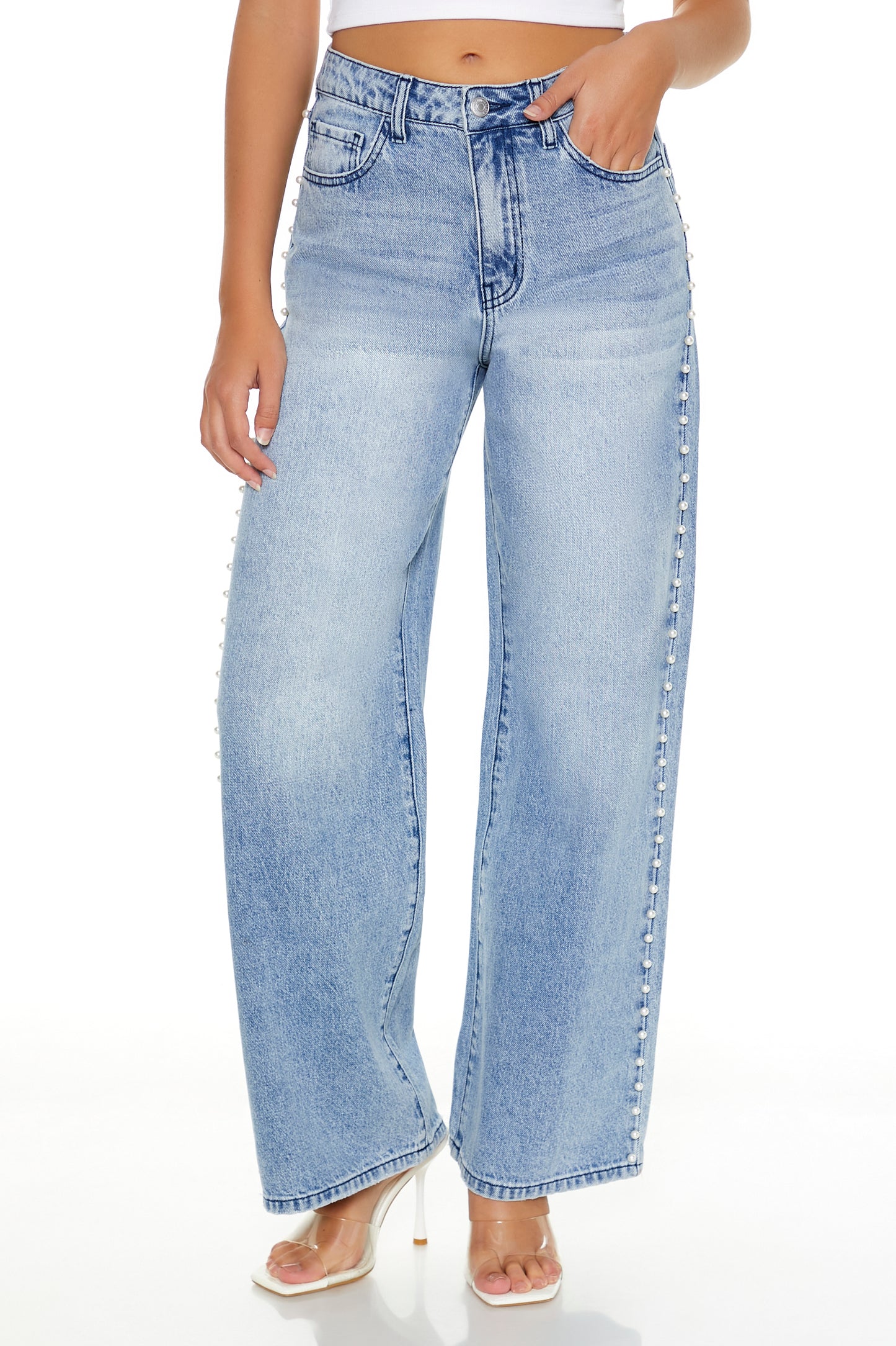 PANTALON WIDE LEG CON DETALLE DE PERLAS