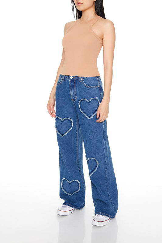 PANTALON WIDE-LEG CON DETALLE DE CORAZONES