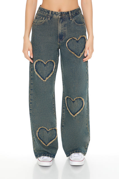 PANTALON WIDE-LEG CON DETALLE DE CORAZONES
