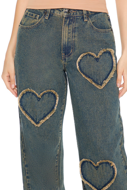 PANTALON WIDE-LEG CON DETALLE DE CORAZONES