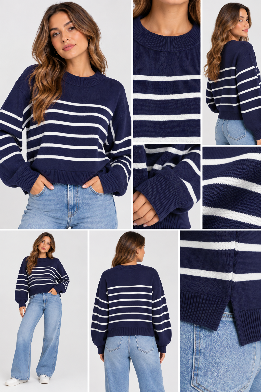 SWEATER TEJIDO, ESTAMPADO DE LINEAS NAUTICAS, OVERSIZE