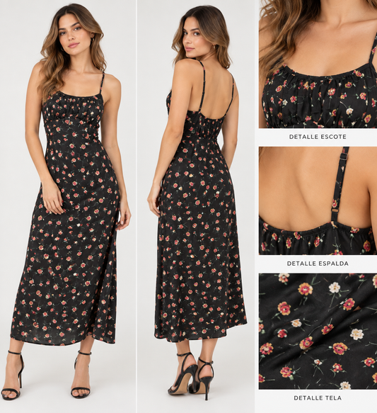 VESTIDO MIDI CON ESTAMPADO FLORAL