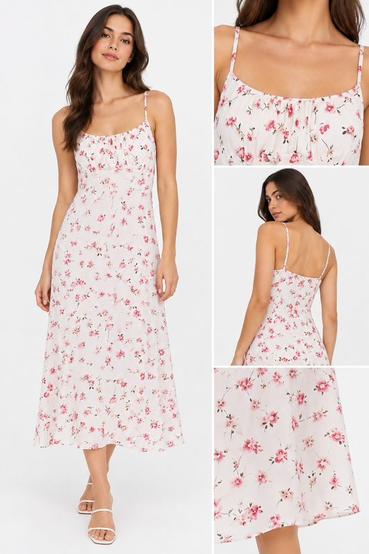 VESTIDO MIDI DE TIROS CON ESTAMPADO FLORAL